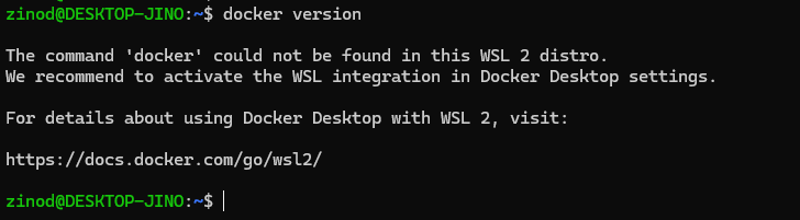 WSL Ubuntu에서 docker version 실행 시 Docker 명령을 찾지 못하고 WSL integration 활성화를 안내하는 오류